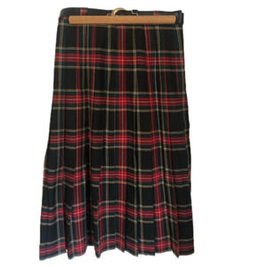 VINTAGE Pleated Plaid Tartan Midi Skirt Size 8